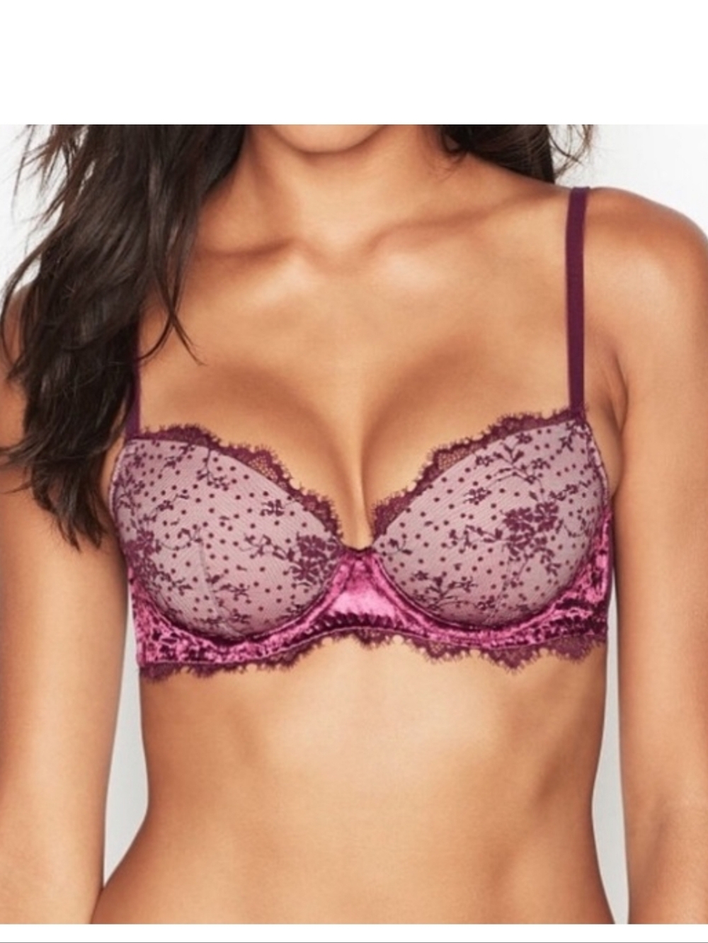 32DDD Victoria's Secret Dream Angels Lined Demi Plunge Lace Bra - Mauve Pink
